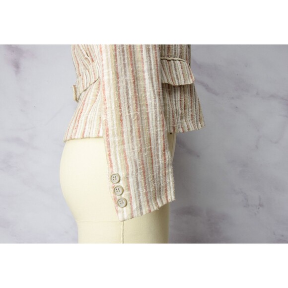 1970s Linen Blend Blazer Size Small Minimalist Striped Jacket Neutral - Picture 3 of 9